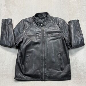 ROGUE Leather Jacket Mens XL Black Motorcycle Biker Moto Quilted Shoulders Zip